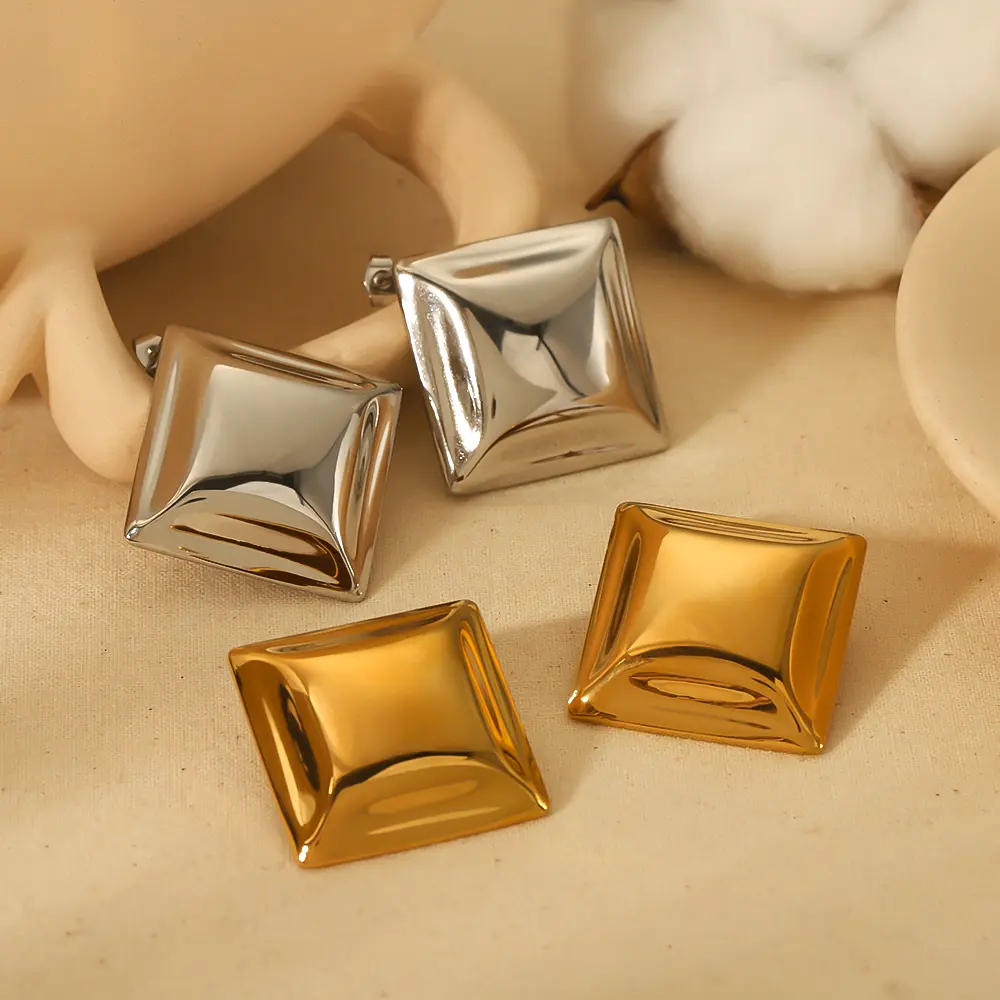 1 Pair Simple Commute Style Square Shape Stainless Steel 18K Gold Plated Women's Stud Earrings-4cm h5 